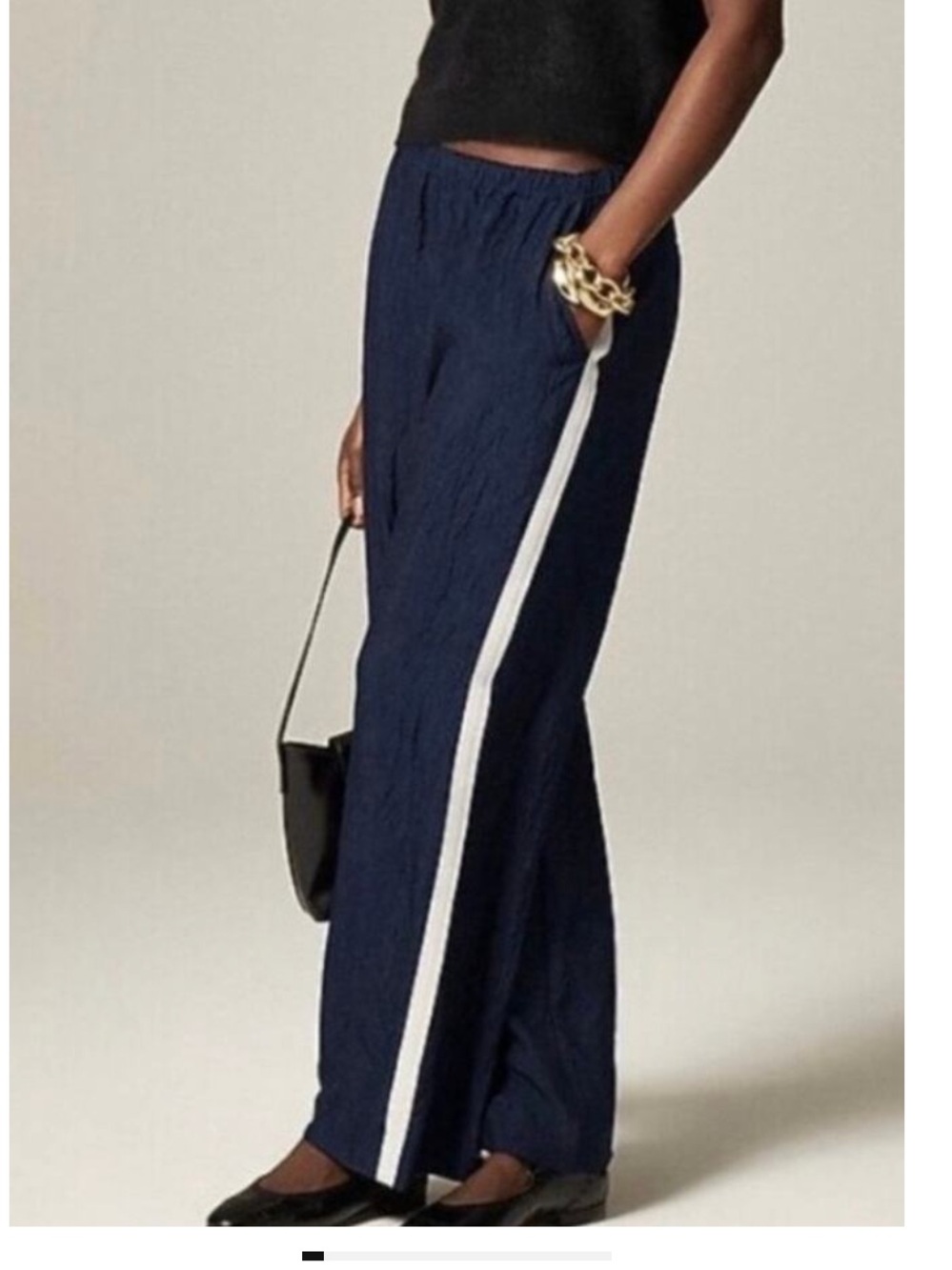 J.Crew Stratus Satin Side Stripe Track Pants Navy Wide Leg 00